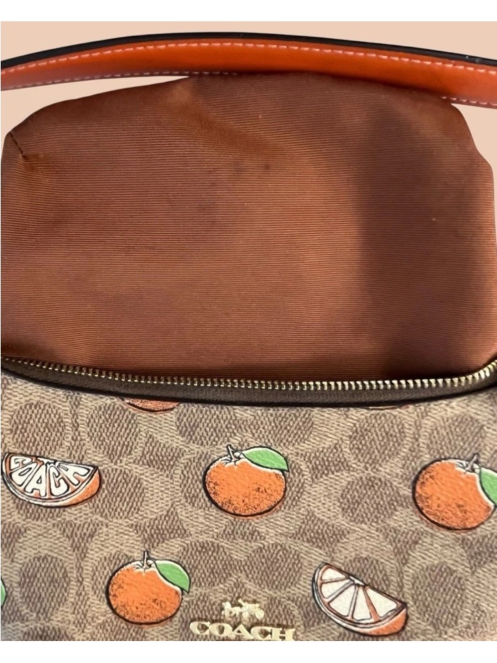 Coach Crescent Shoulder Bag in Brown with Orange Print - Picture 7 of 10